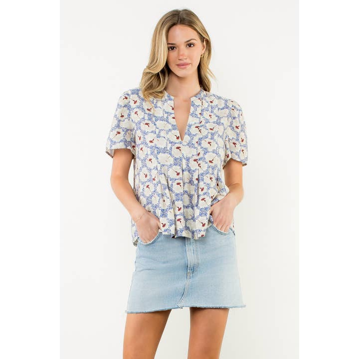 Pleated Floral Top