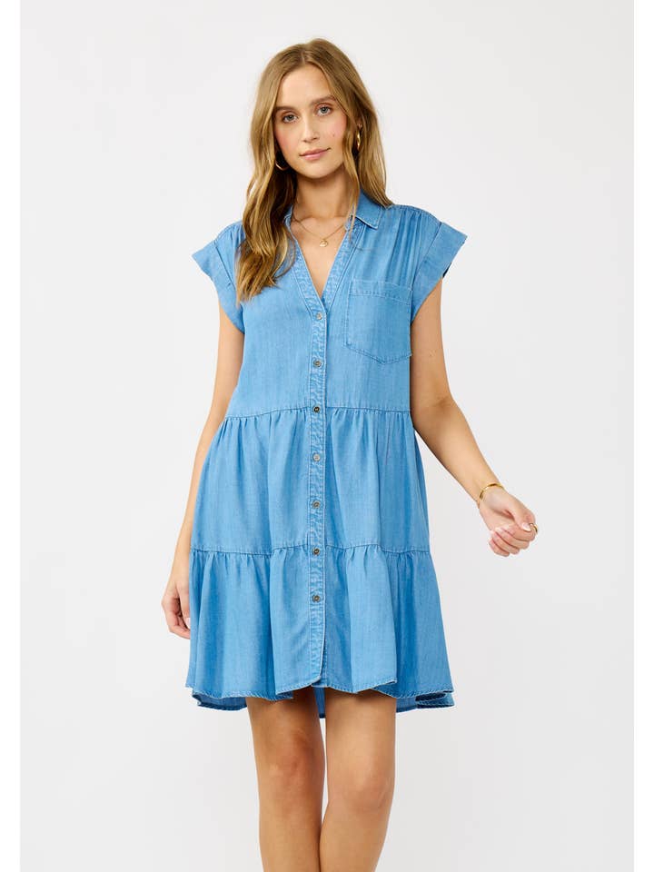 Tiered Tencel Button Down Dress