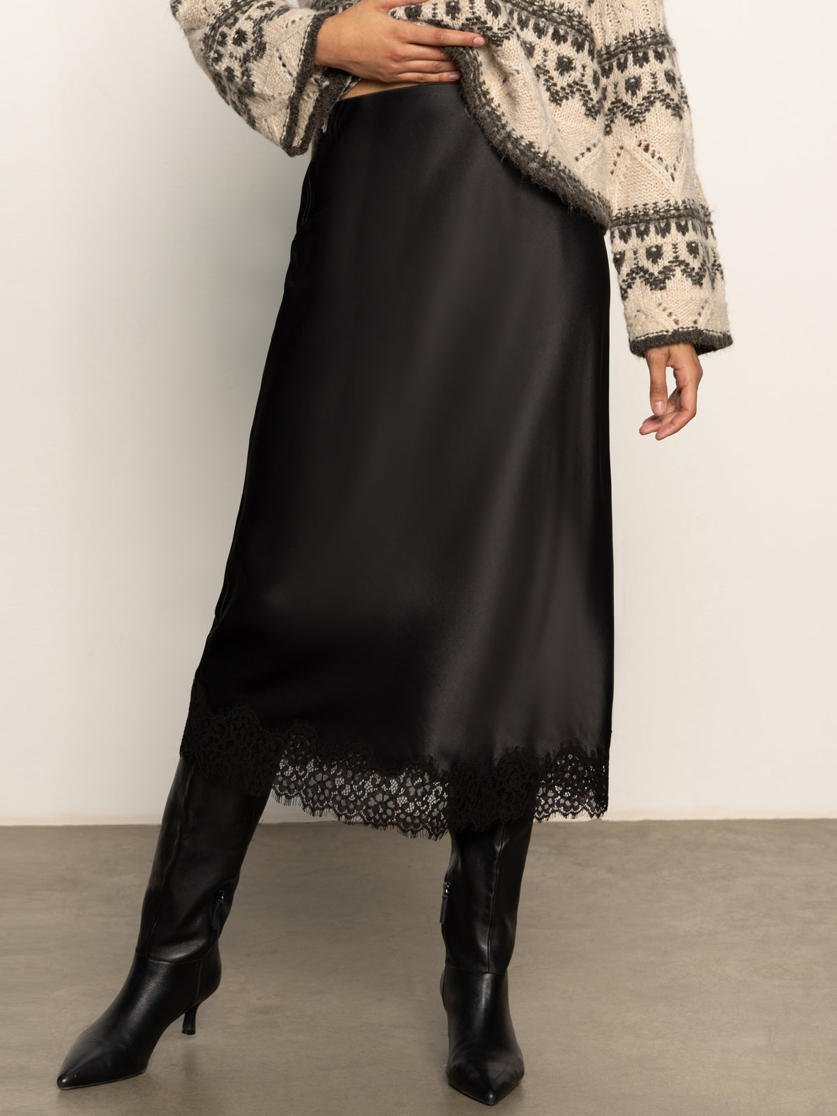 Lace Hem Midi Slip Skirt