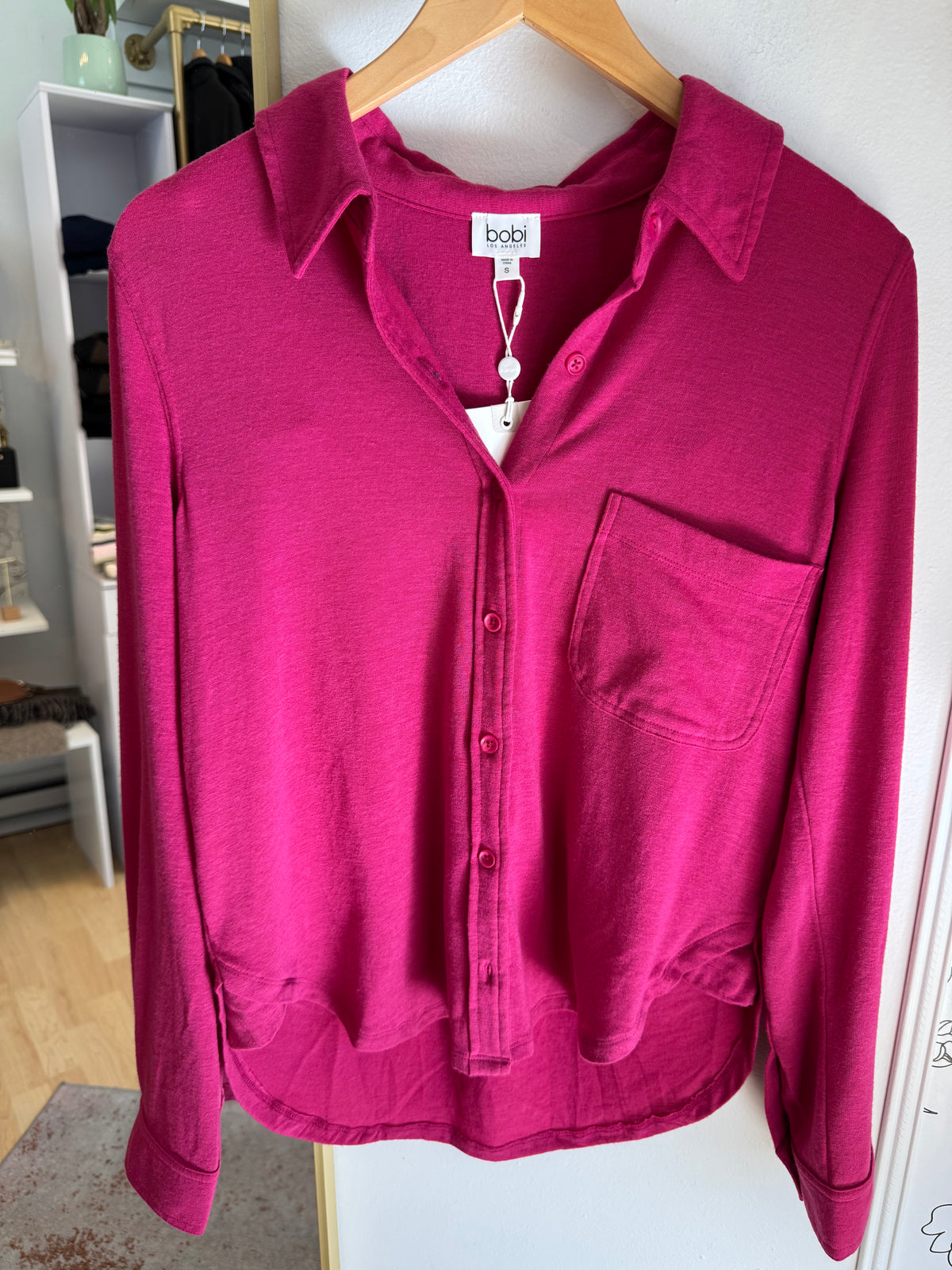 Collared Button Front Fuchsia