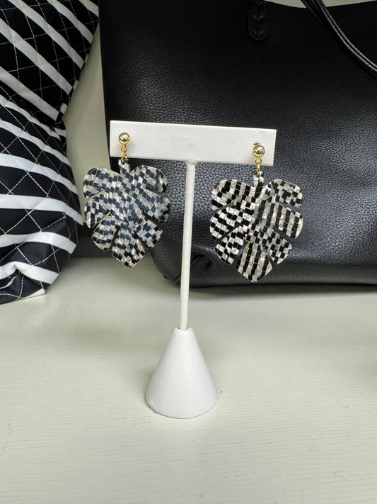 Black White Leaf Earrings