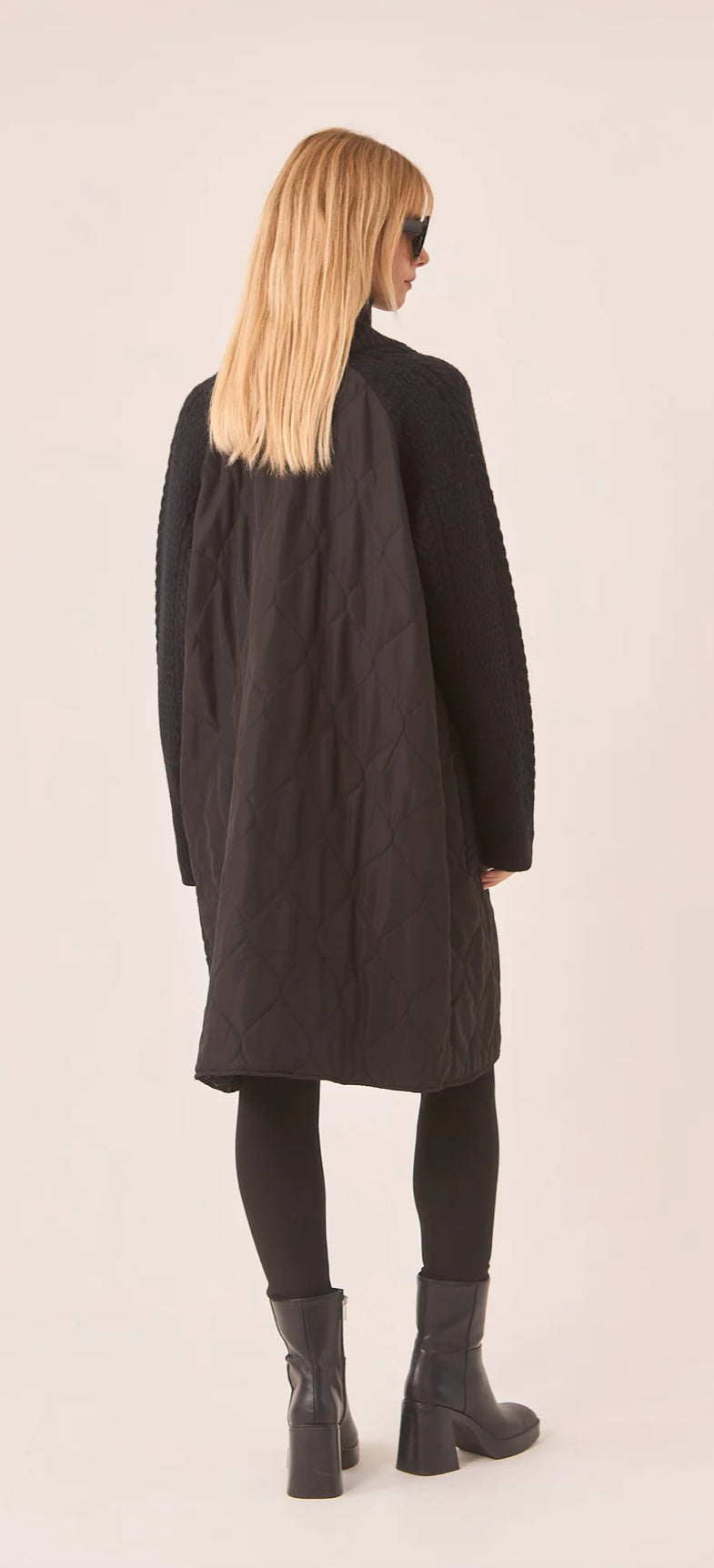 Quilted and Cable Mixed Textile Coat