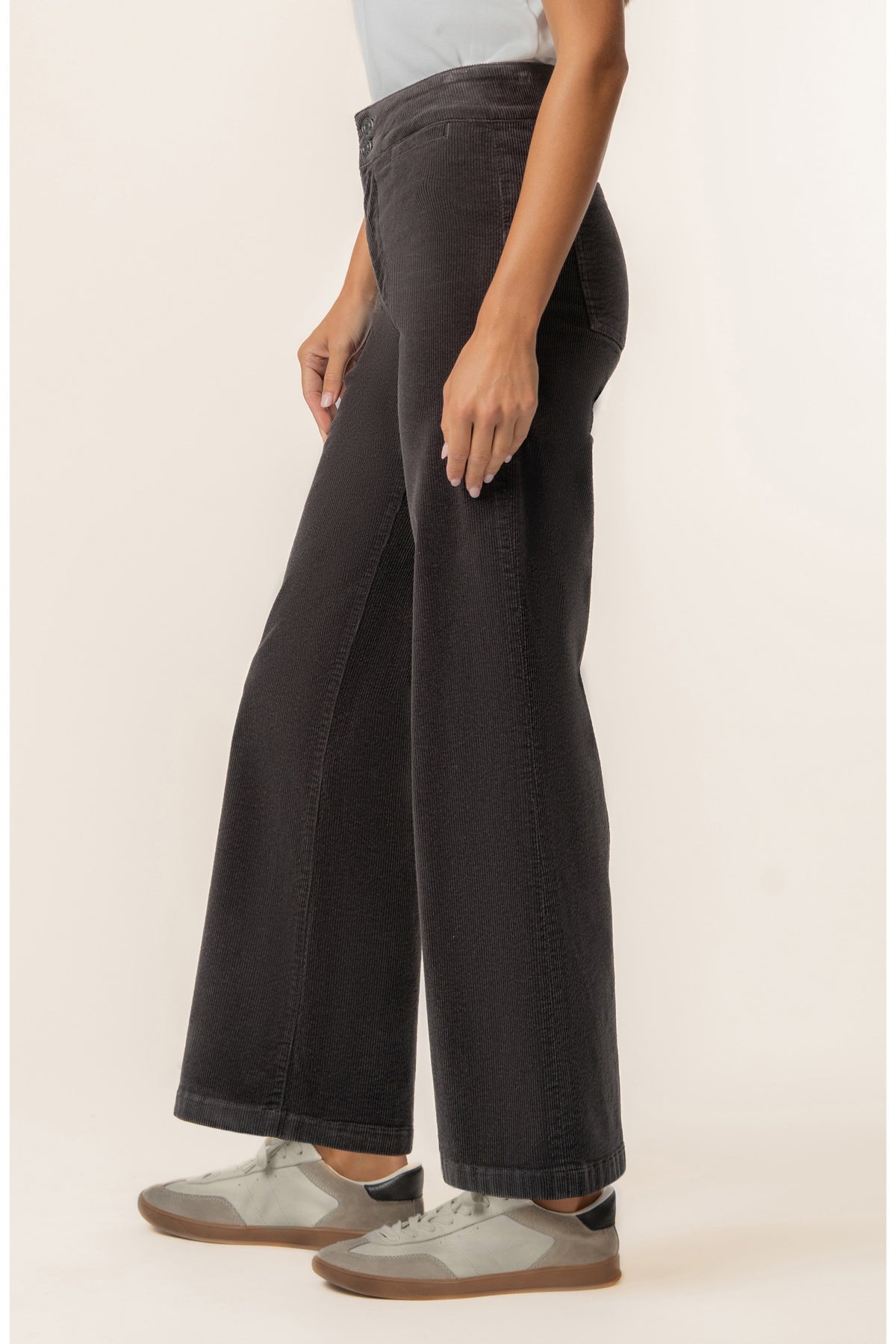 Meg High Rise Wide Leg Charcoal Corduroy