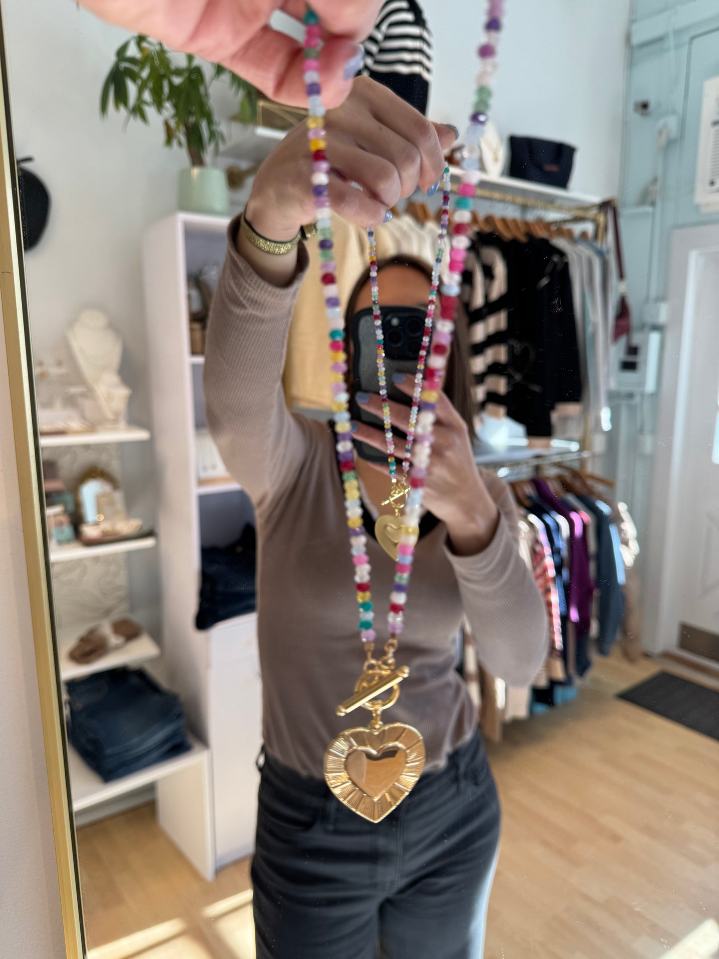 Oversized Heart Beaded Gemstone Necklace