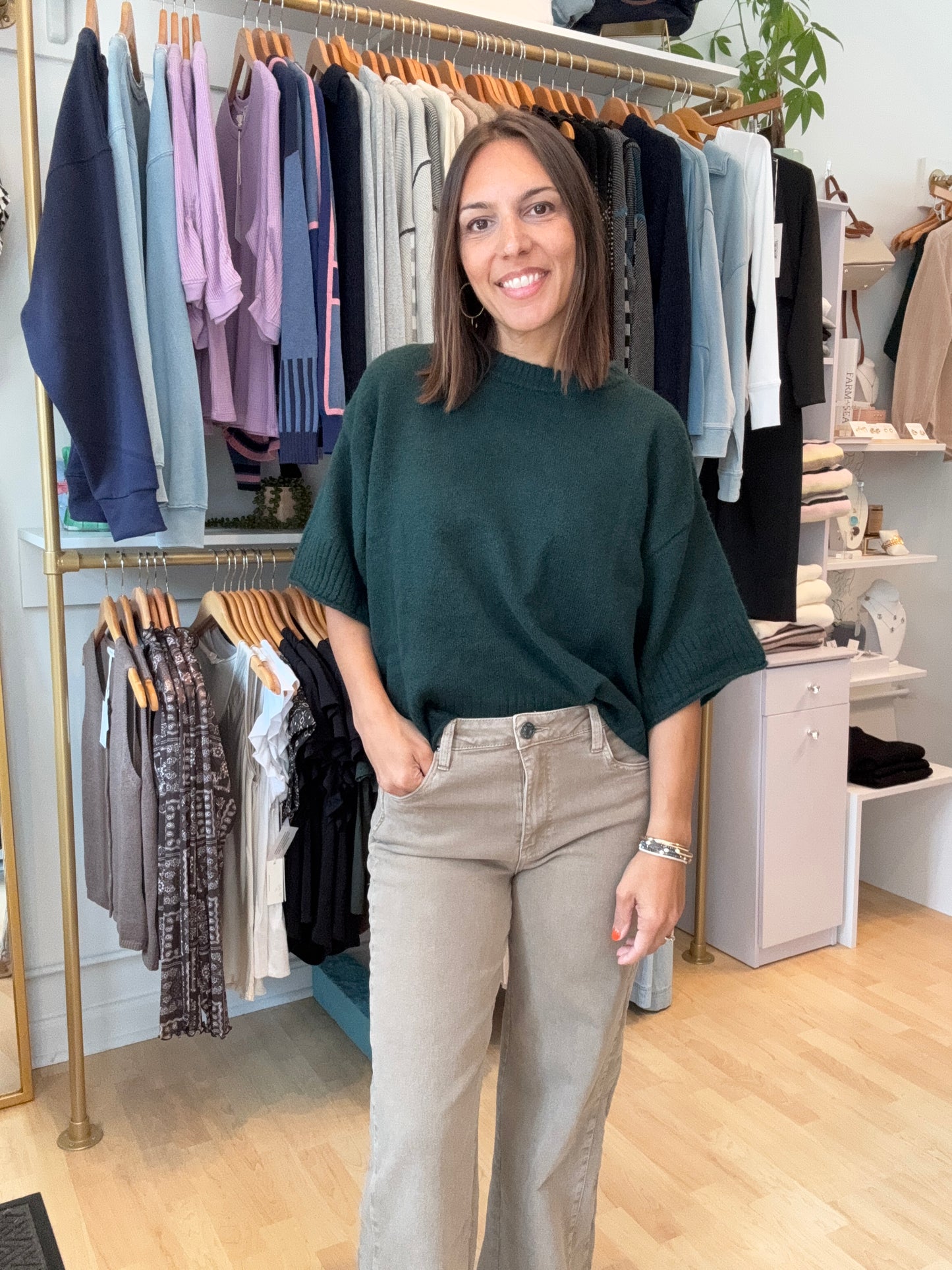 Relaxed Half Sleeve Sweater Forest Green