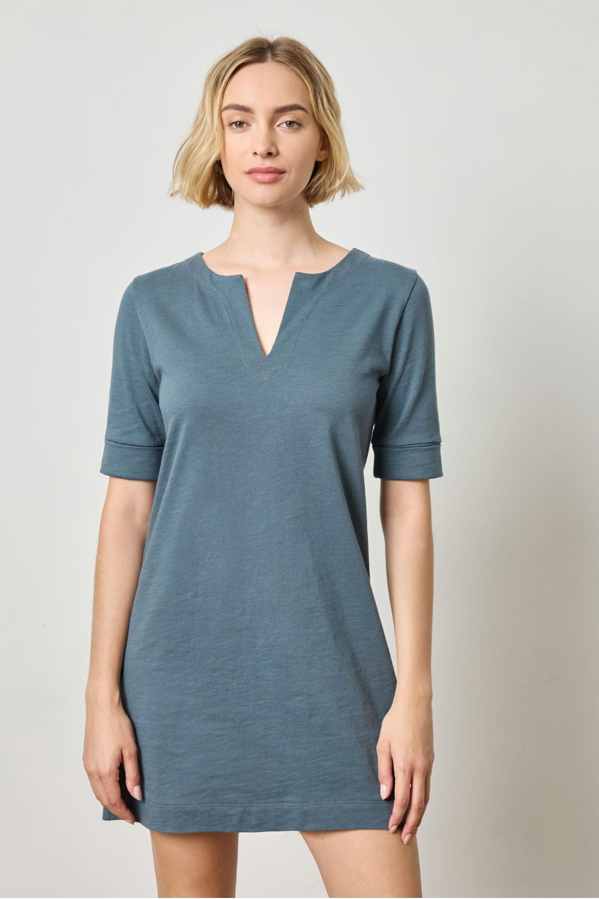 Elbow Sleeve Split Neck Dress