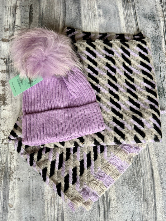 Lilac Houndstooth Scarf and Beanie Set