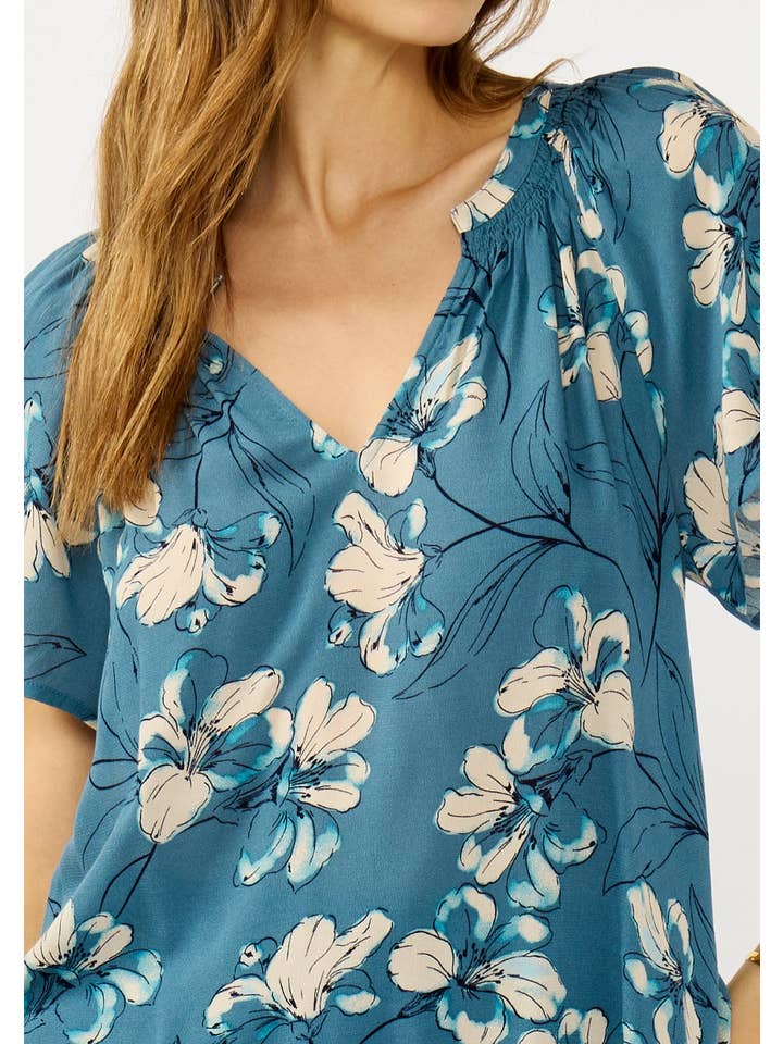Floral Split Neck Blouse