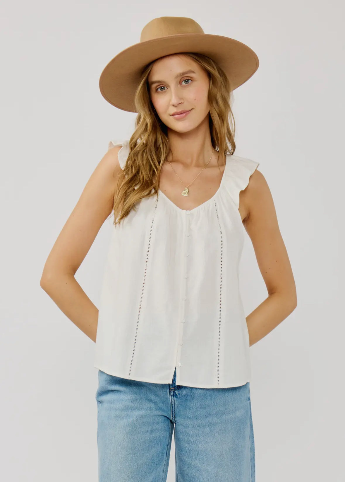 Ladder Lace Ruffle Sleeve Blouse