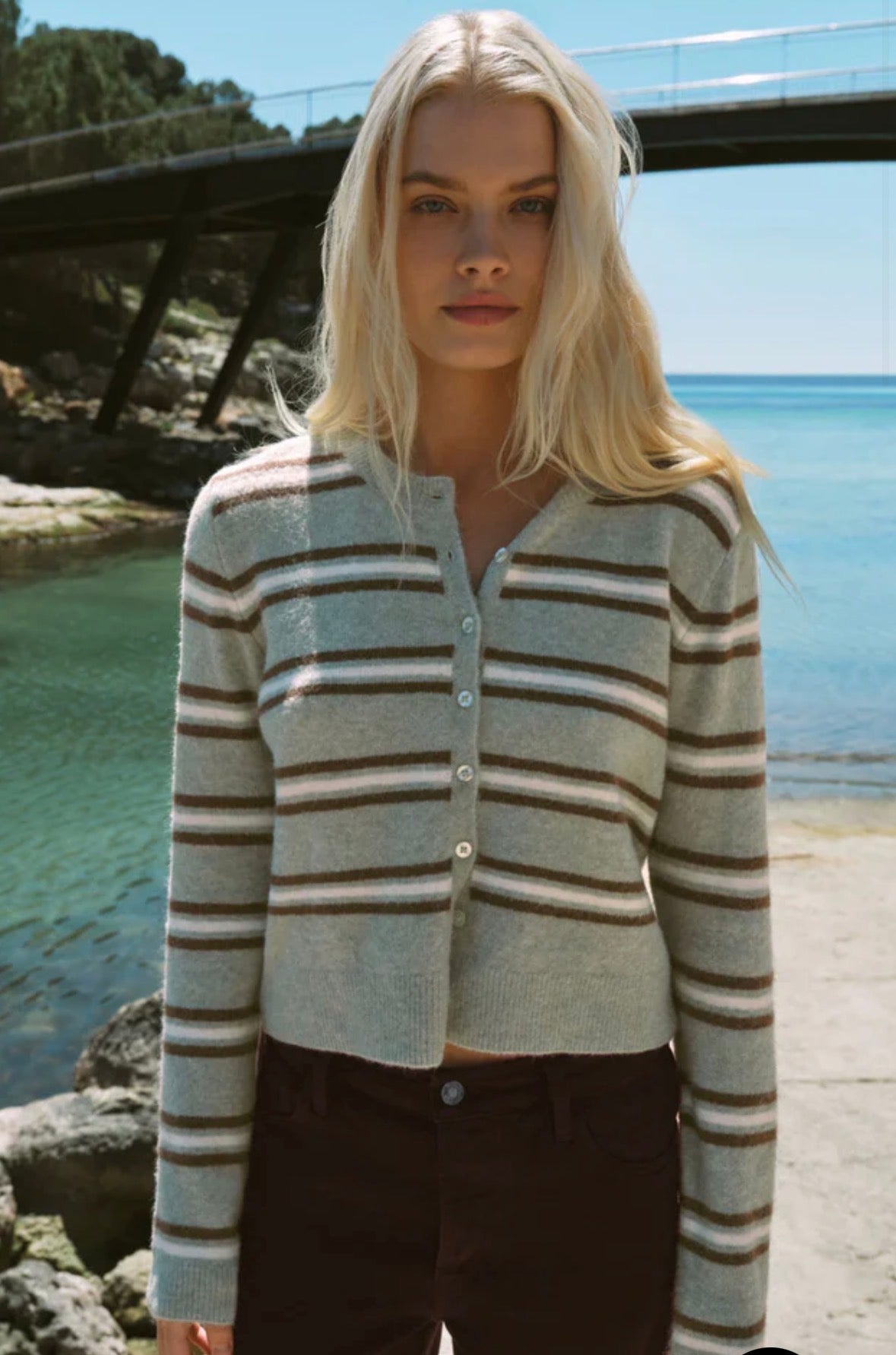 Medina Cozy Striped Button Sweater Cardigan