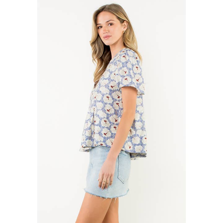 Pleated Floral Top