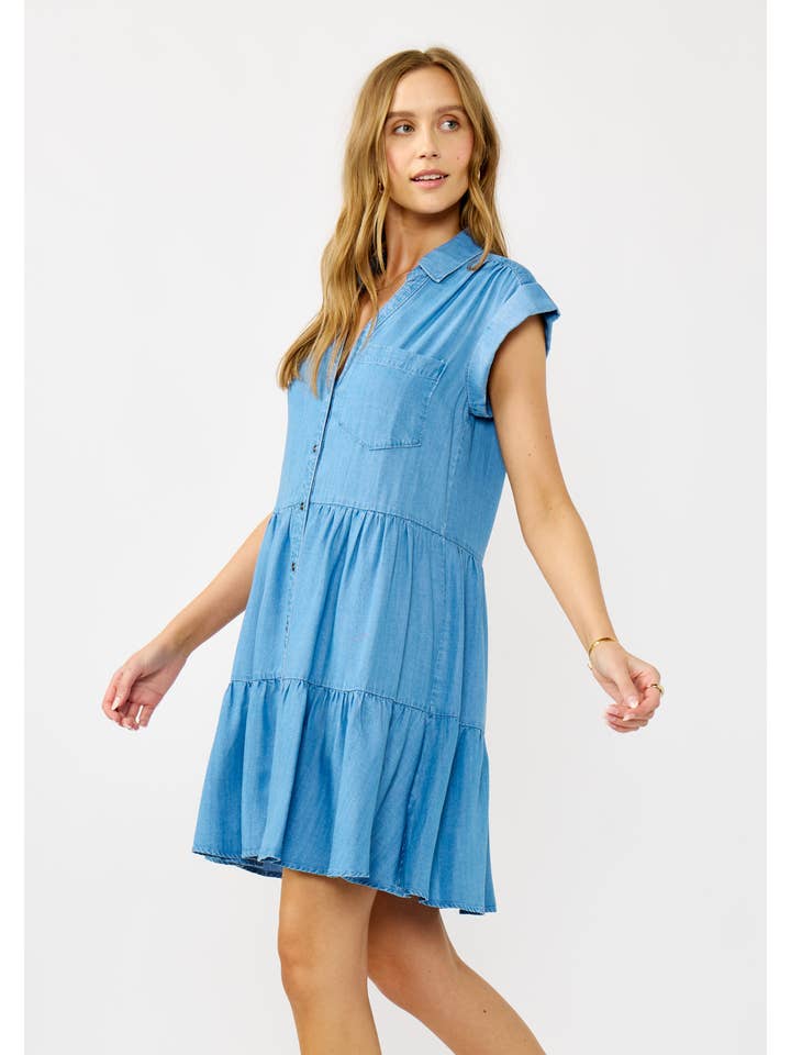 Tiered Tencel Button Down Dress