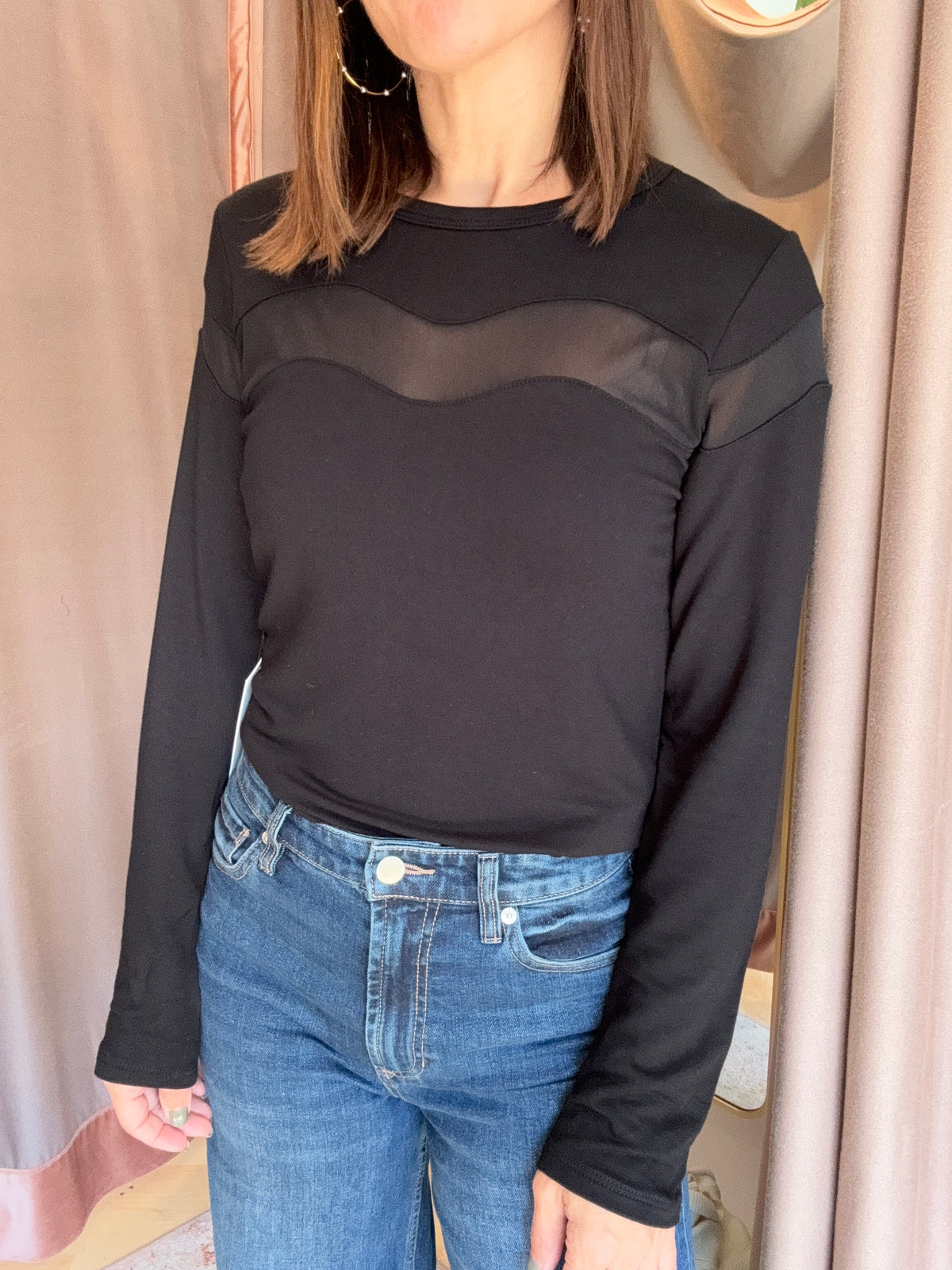 Date Night Top With Sheer Inset
