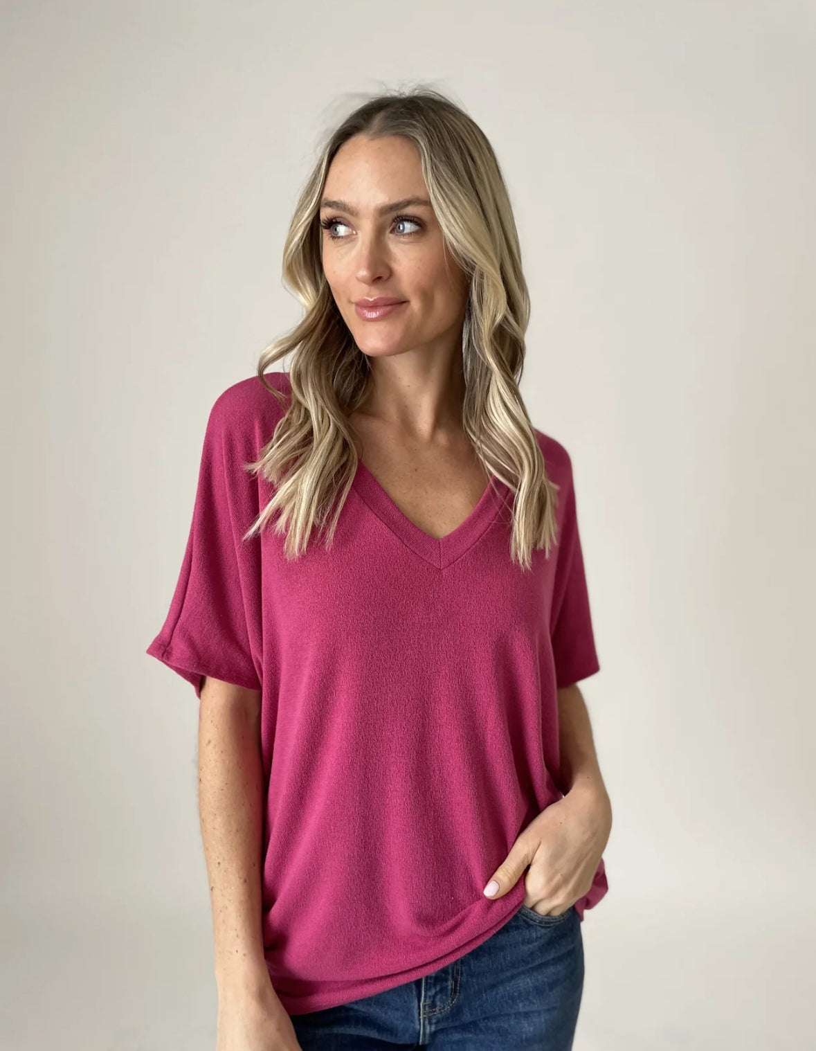 Rae Oversized Hacci Vneck Top