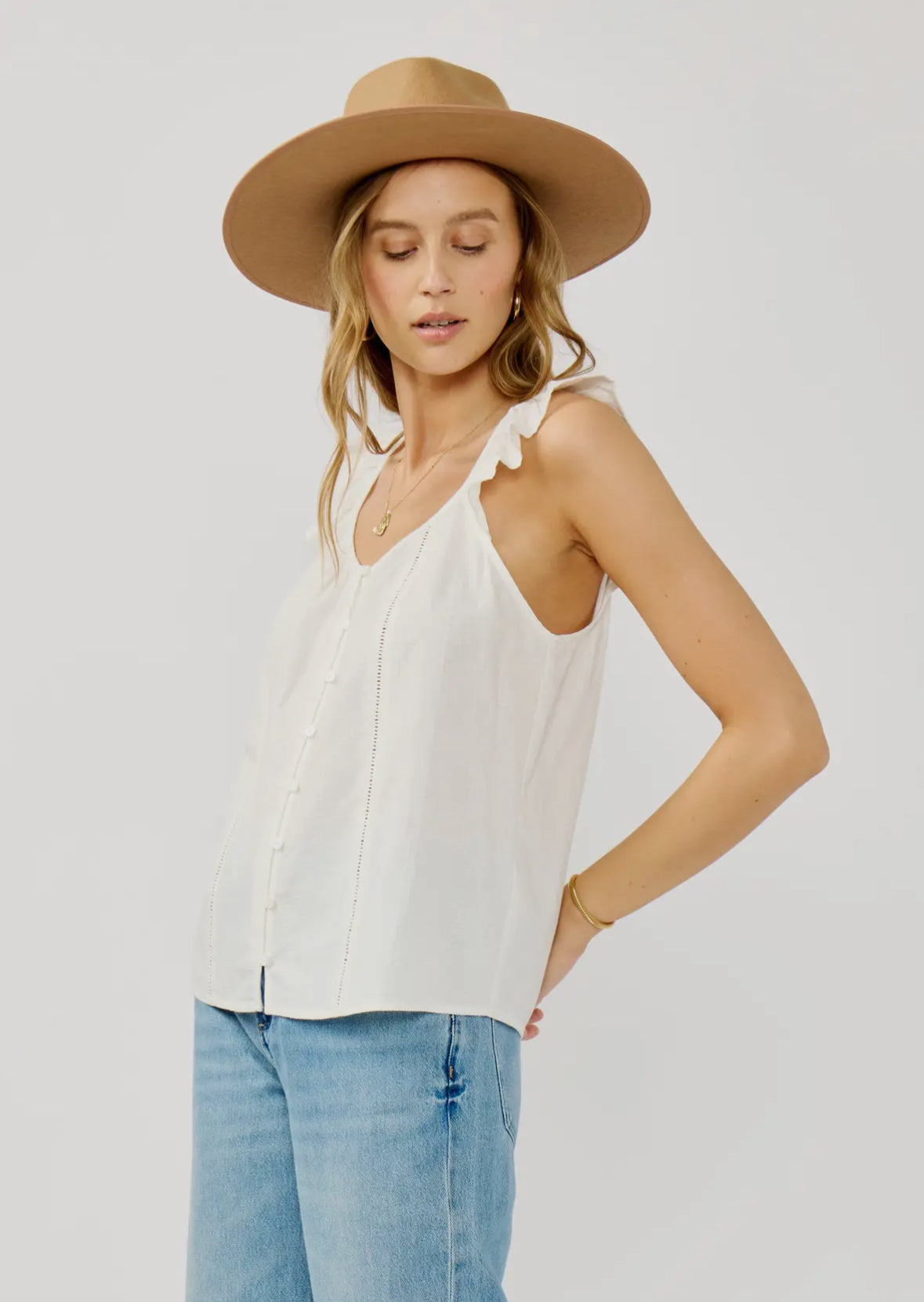 Ladder Lace Ruffle Sleeve Blouse