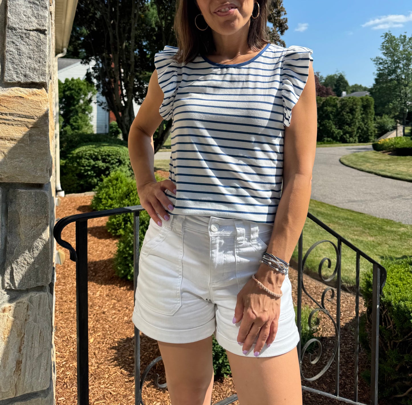 North Ruffle Sleeve Top - Stripes