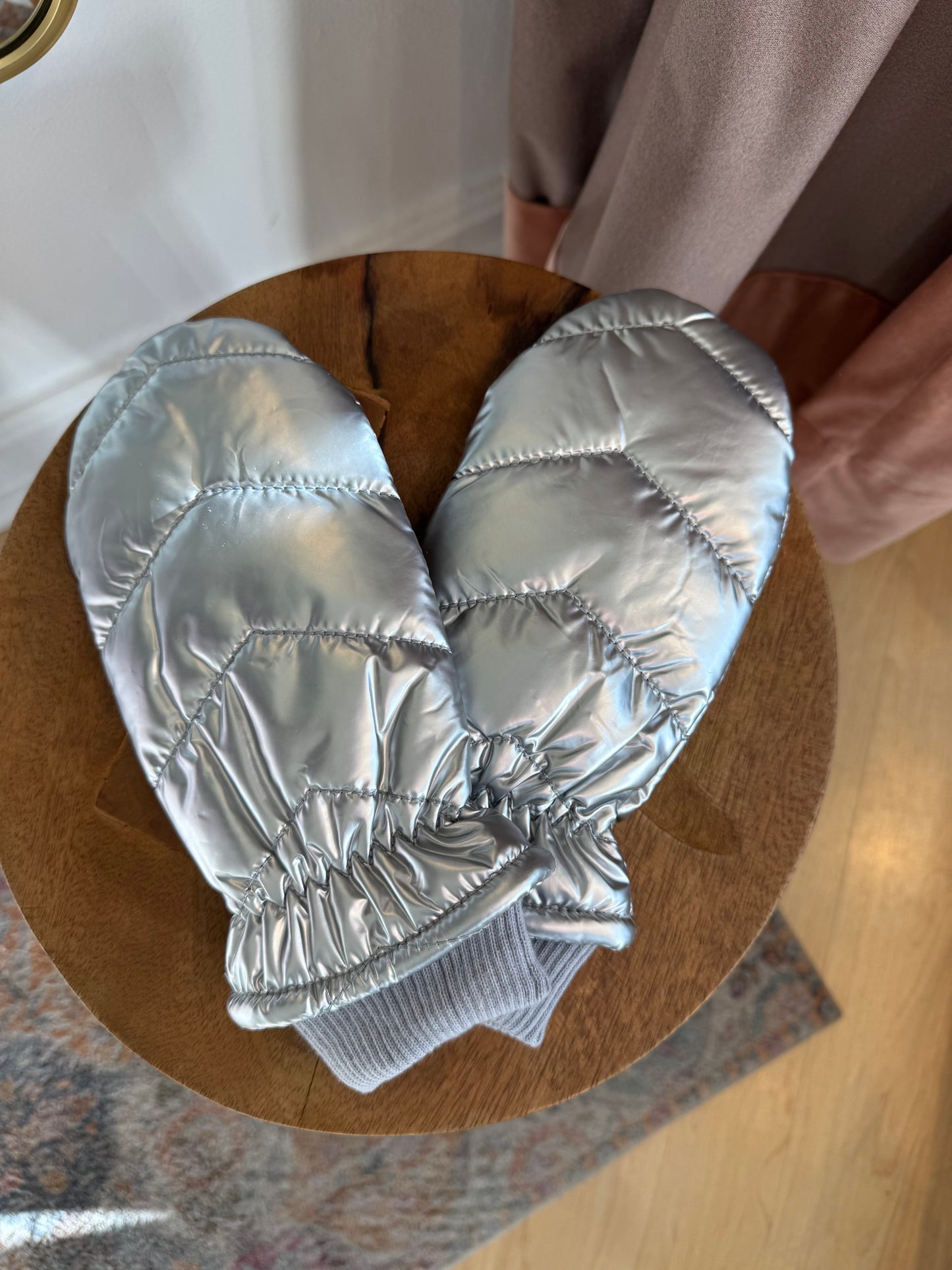 Shiny Quilted Hat and Mitten Set