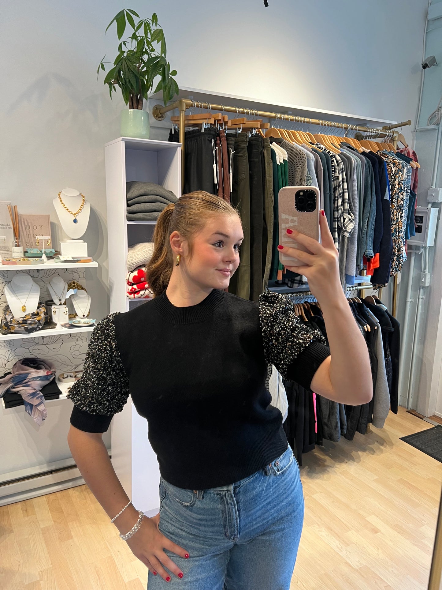 THML Sequin Sleeve Top