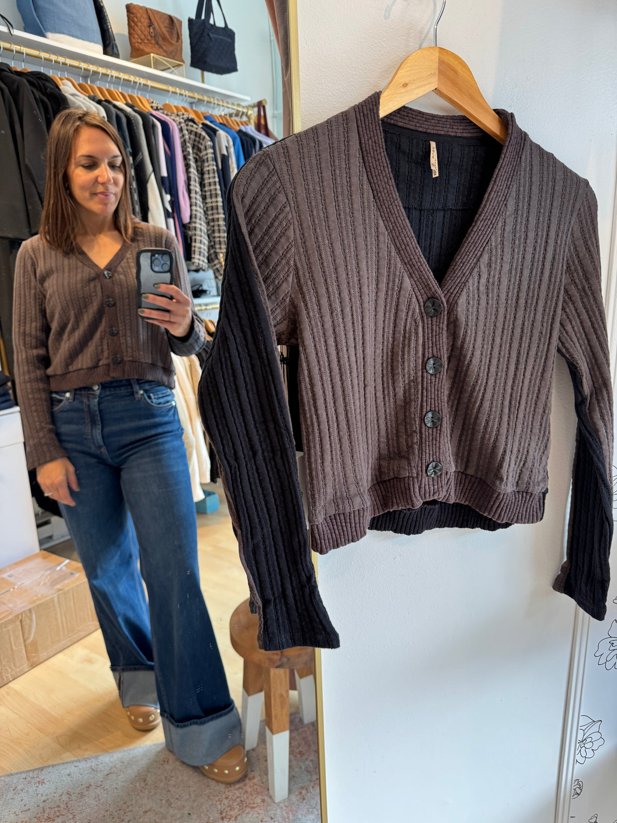 Pointelle Two-Tone Cardigan