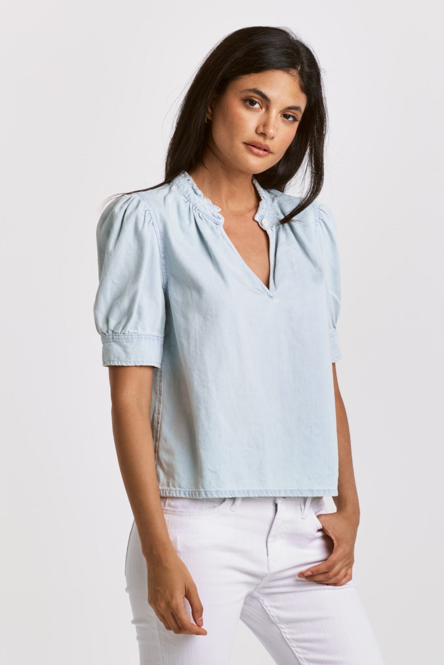 Dear John Sammi Chambray Puff Sleeve Shirt