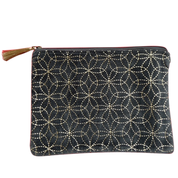 Velvet Pouch with Gold Circles