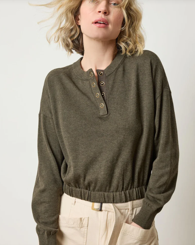 Elastic Waist Henley Sweater