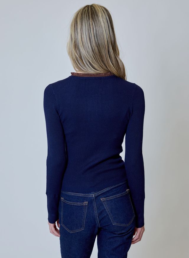 Navy Ruffle Detail Cardigan by Design History