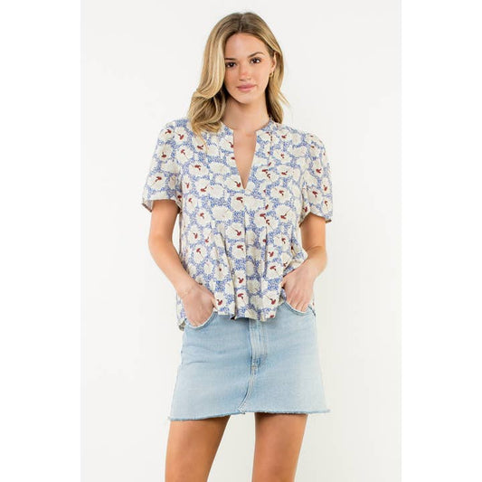 Pleated Floral Top