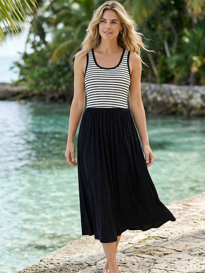 Striped Bodice Sleeveless Maxi Dress
