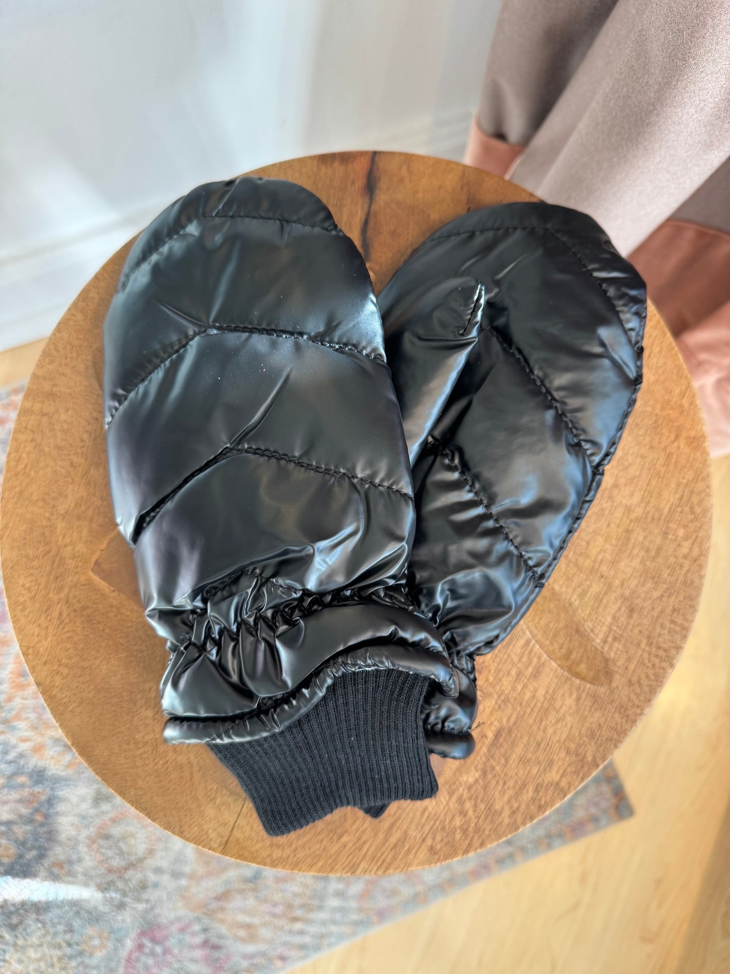 Shiny Quilted Hat and Mitten Set