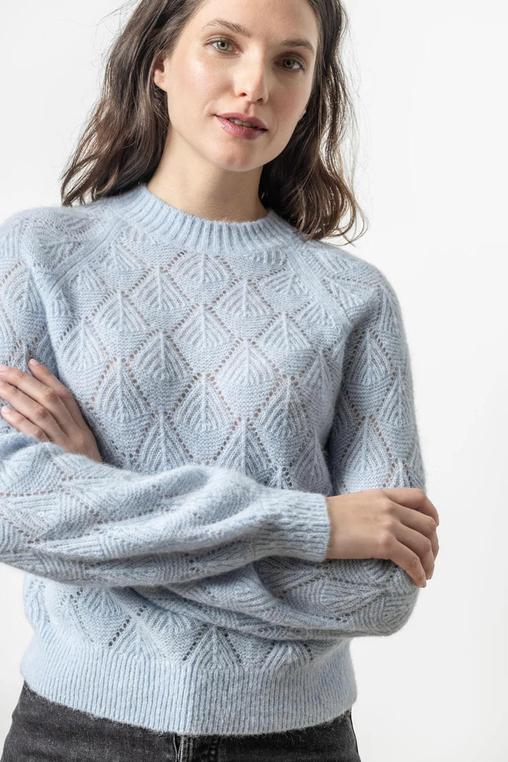 Easy Pointelle Knit Crew Neck Sweater