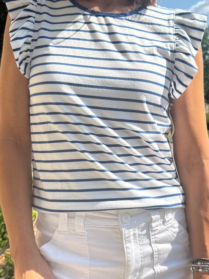 North Ruffle Sleeve Top - Stripes
