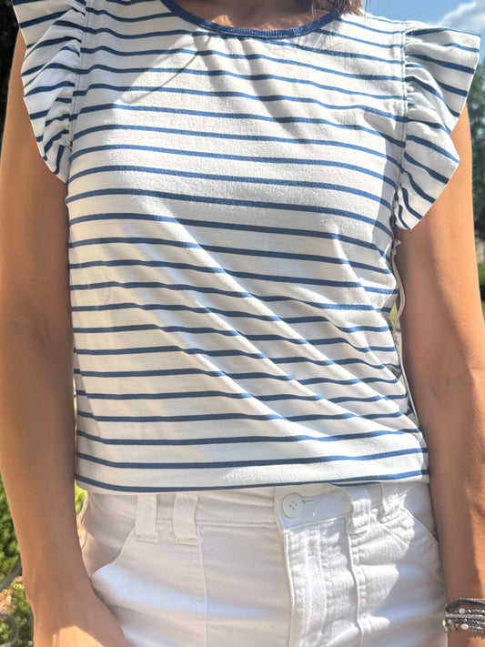 North Ruffle Sleeve Top - Stripes