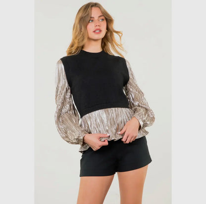 Metallic Sleeve Knit Top