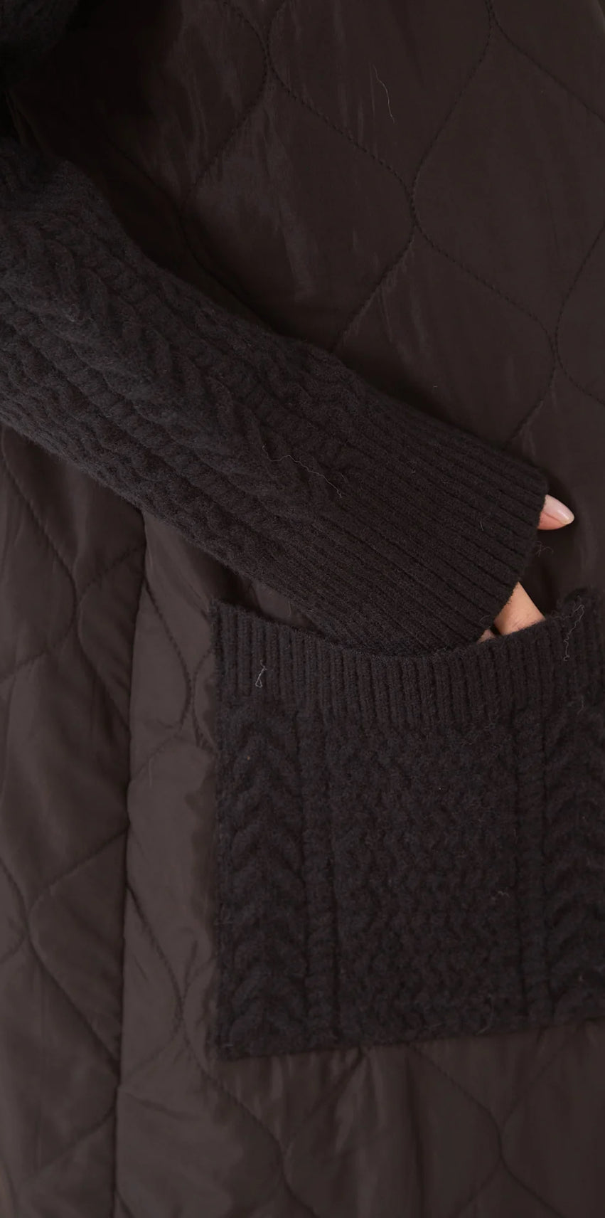 Quilted and Cable Mixed Textile Coat