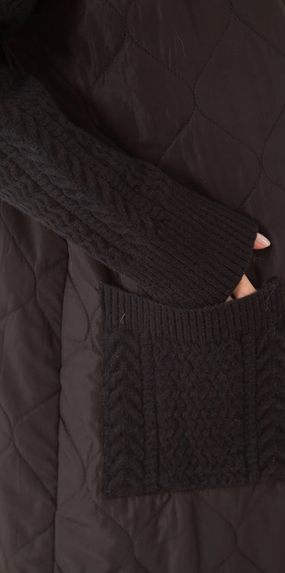 Quilted and Cable Mixed Textile Coat