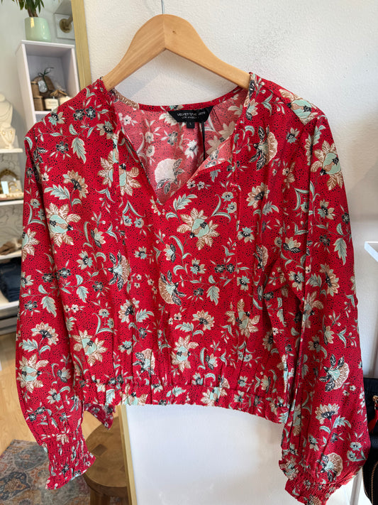 Romantic Red Floral Blouse