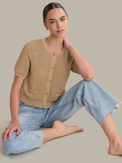 Celine Cotton Open Knit Cardigan