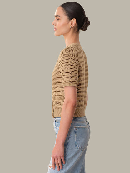 Celine Cotton Open Knit Cardigan