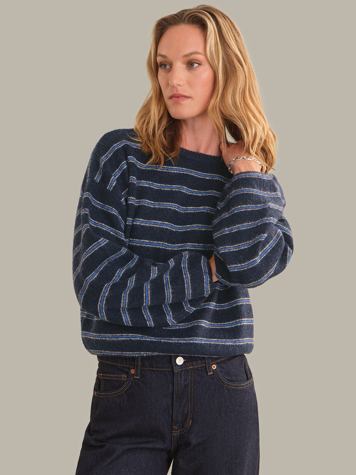Kensington Cropped Stripe Pullover Sweater by 525