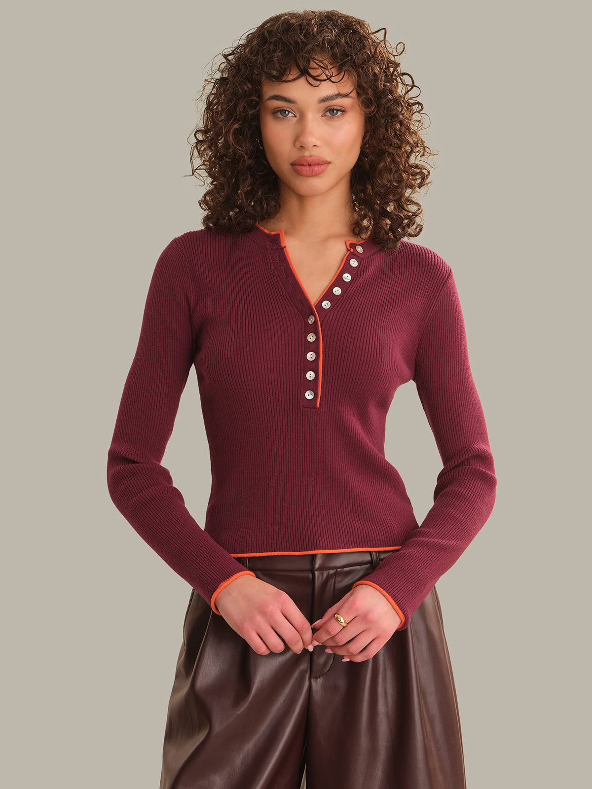 Emmeline Long Sleeve Ribbed Henley