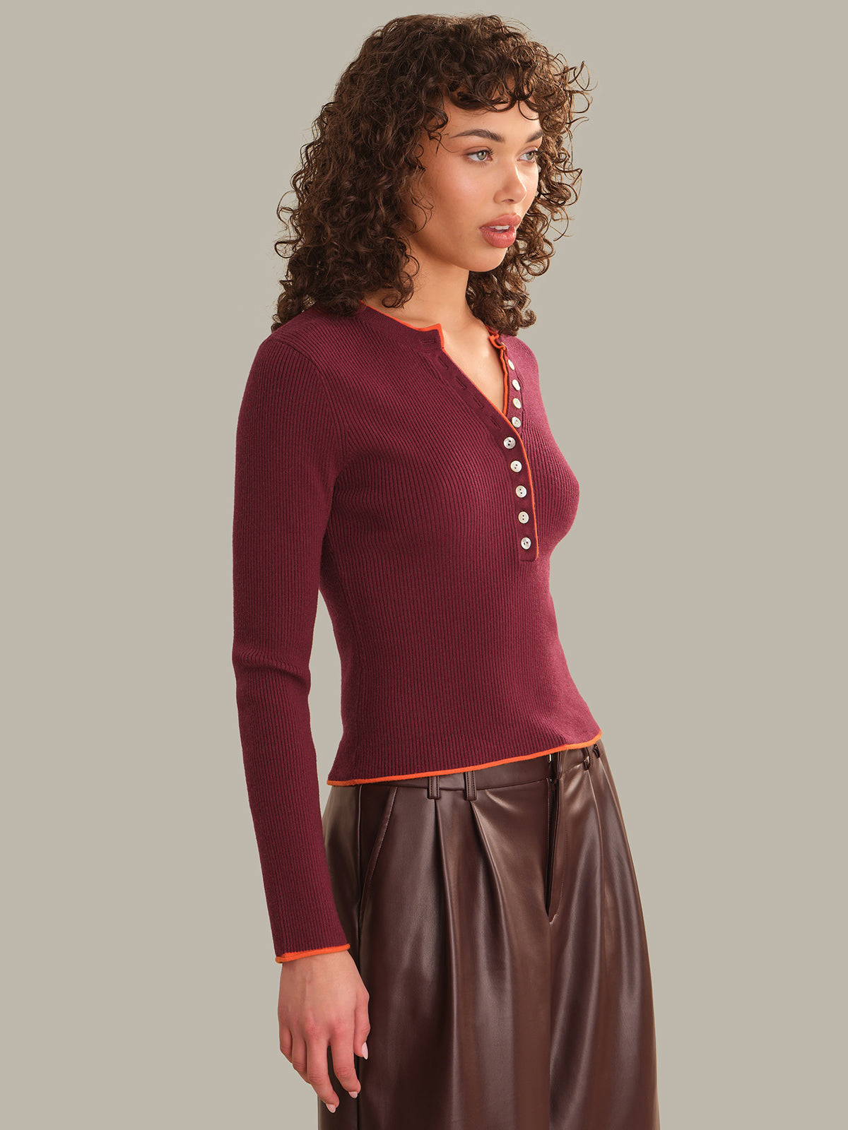 Emmeline Long Sleeve Ribbed Henley