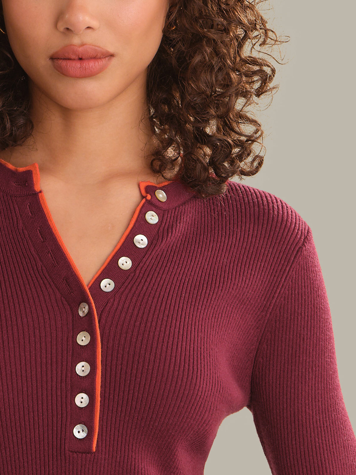 Emmeline Long Sleeve Ribbed Henley