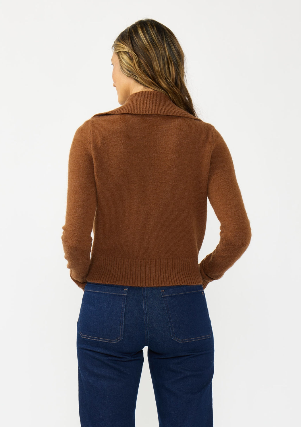 Cropped Brown Collared Sweater Cardigan