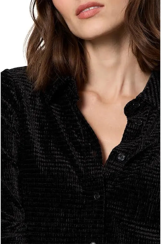 Fitted Velvet Button Down Blouse