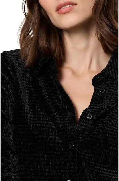 Fitted Velvet Button Down Blouse