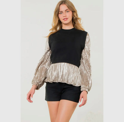 Metallic Sleeve Knit Top