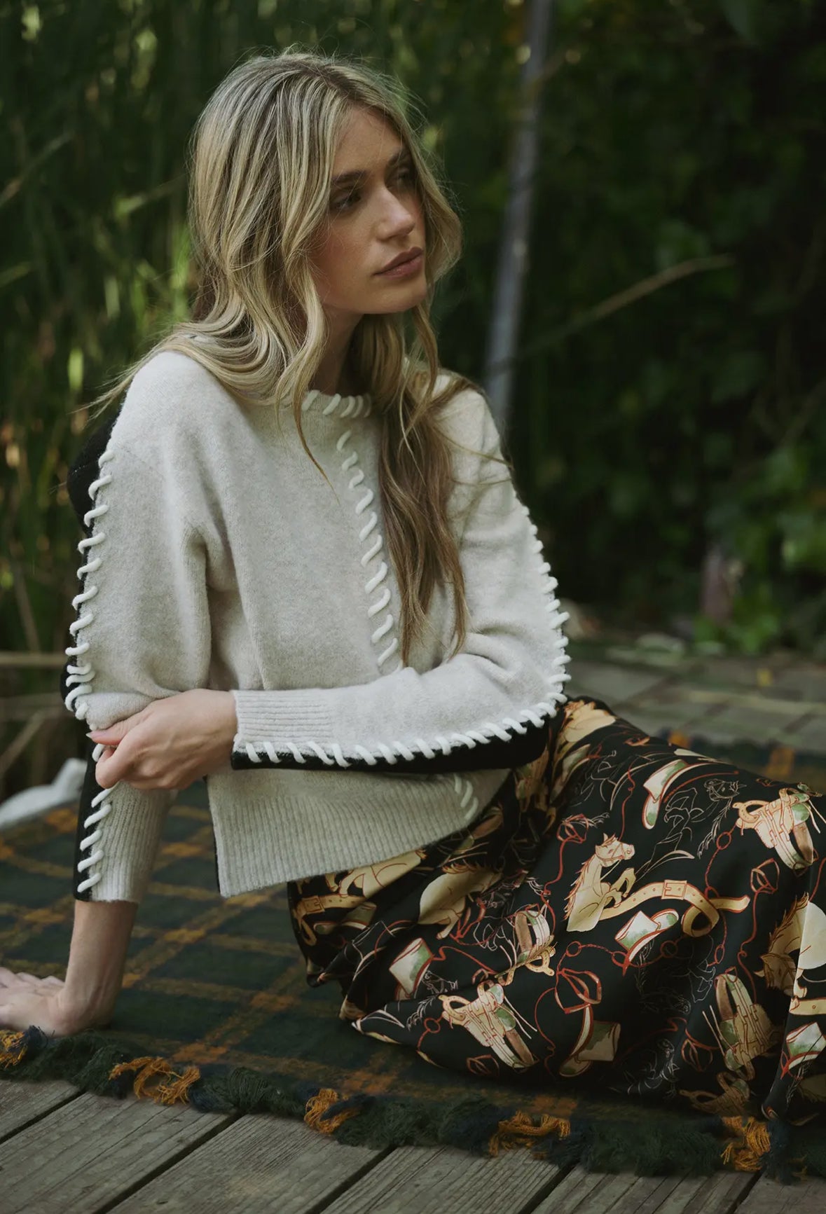 Whipstitch Two Tone Sweater