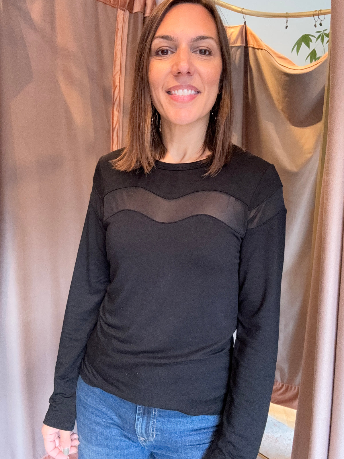 Date Night Top With Sheer Inset