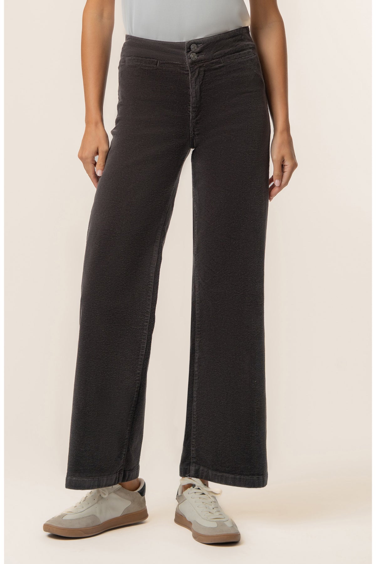 Meg High Rise Wide Leg Charcoal Corduroy